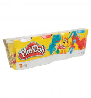Набор для лепки из пластилина  4 банки белый красный желтый голубой Play-Doh