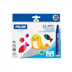 Фломастеры  на водной основе легкосмываемые Maxi 12 цветов в картонной упаковке Milan