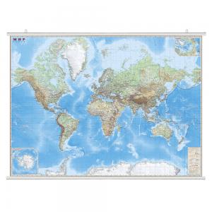 Настенная ламинированная карта на рейках  Мир. Обзорная. 1:15М Ди Эм Би