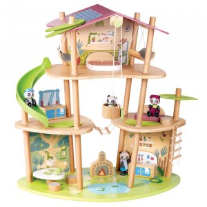 Кукольный мини-домик Бамбуковый дом семьи панд с фигурками и мебелью Hape