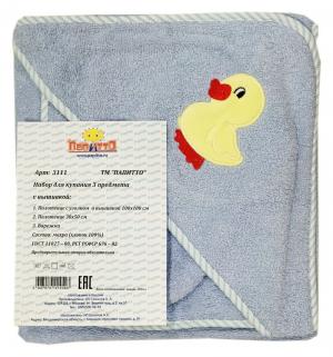 Комплект для купания полотенце с уголком/полотенце/варежка , цвет: голубой Папитто