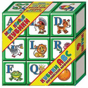 Выдувка. Кубики АВС Английский алфавит 9 эл + карточки (8см) Десятое королевство