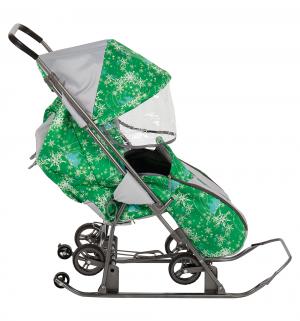 Санки-коляска  Снежинка Универсал, цвет: елки на зеленом Galaxy