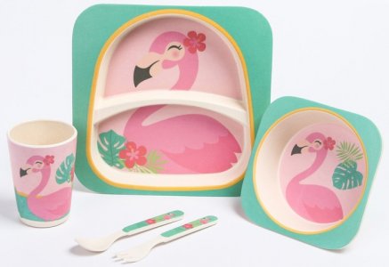 Набор детской бамбуковой посуды Фламинго (5 предметов) Крошка Я