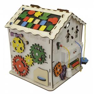 Деревянная игрушка  Бизикуб Развивающий домик с электрикой (блоком светоиндикации) Iwoodplay