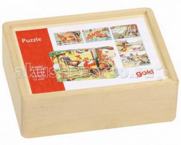 Деревянная игрушка  Кубики 3x4 Ферма Goki
