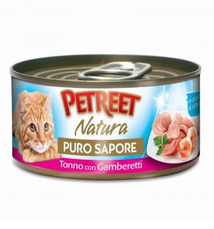 Влажный корм  для взрослых кошек, кусочки тунца с креветками в рыбном супе, 70г Petreet