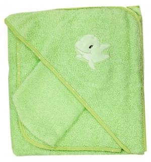 Комплект для купания полотенце с уголком/полотенце/варежка , цвет: салатовый Папитто
