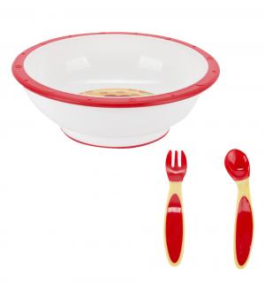 Набор посуды  Тарелка глубокая с вилкой и ложкой, цвет: красный Ням-Ням