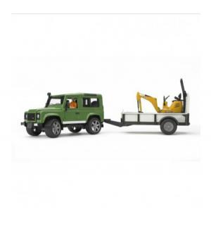 Внедорожник  Land Rover Defender с прицепом и гусеничным мини-экскаватором Bruder