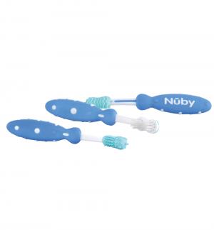 Набор зубных щеток , цвет: голубой Nuby