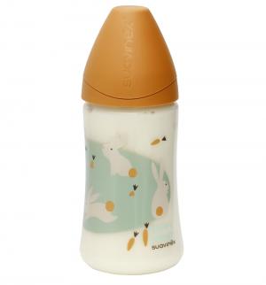 Бутылочка  Антиколиковая с анатомической латексной соской полипропилен 0-6 мес, 270 мл, цвет: оранжевый/кролик Suavinex
