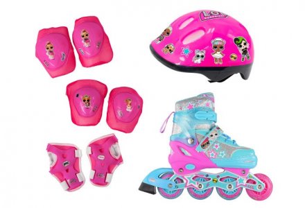 Детские ролики  Роликовые коньки колеса со светом с защитой и шлемом 1 Toy